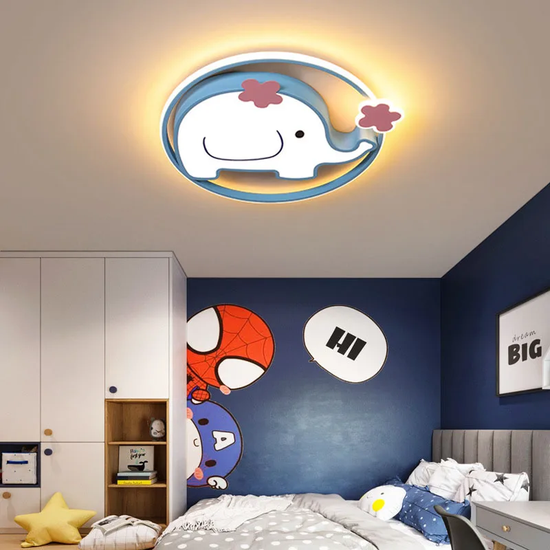 Kawaii Elephant Animal Led Ceiling Lights For Kids Room Girls Bedroom Study Cute Cartoon Ceiling Chandelier Boys Room Decor Lamp