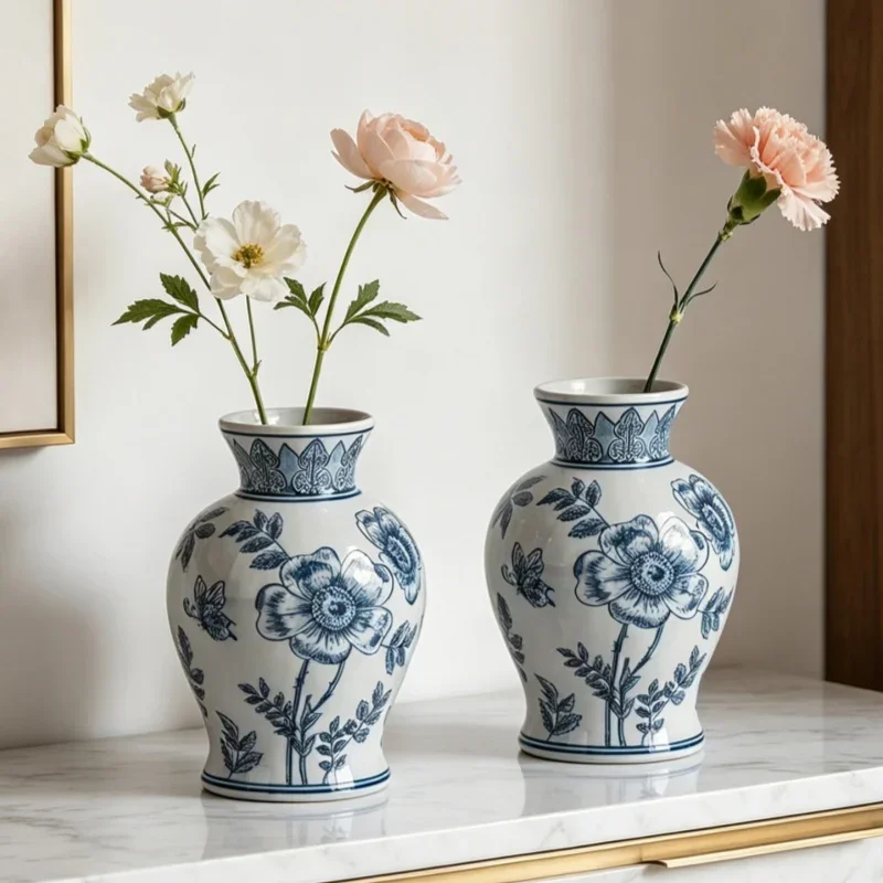 Chinese Blue-and-white Porcelain Ceramic Vase Flower Vase Flower Arrangement Accessories Ceramic Handicrafts Vases Flowerpots
