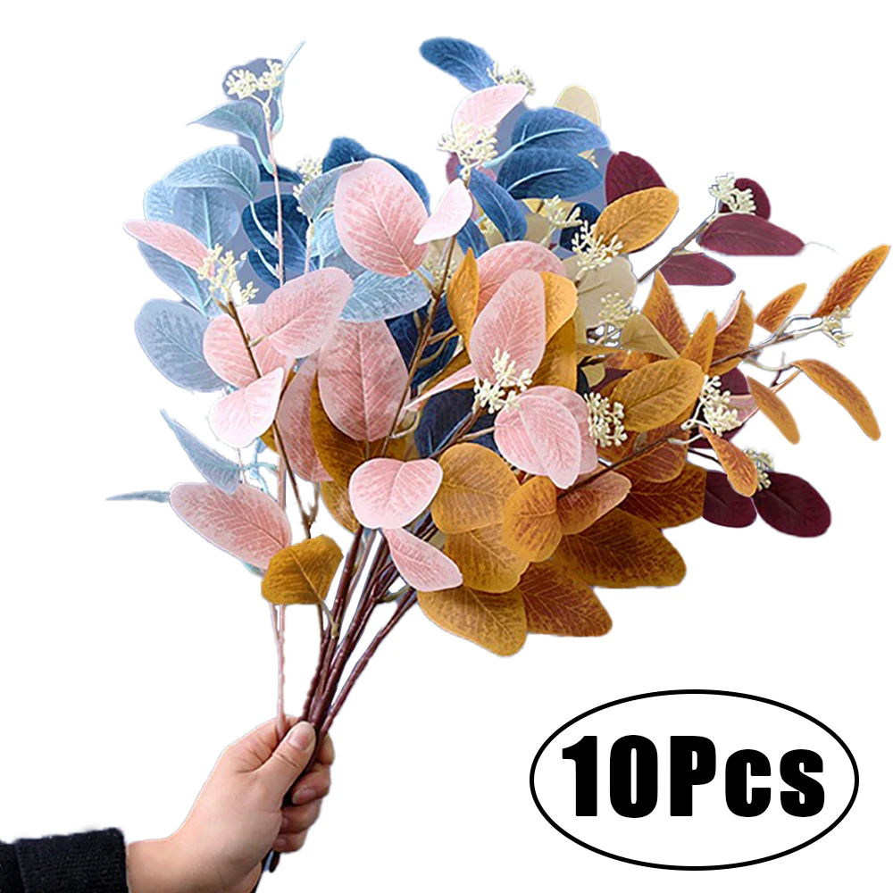 

10/1Pcs Artificial Flowers Eucalyptus Leaves Silk Flower Bouquet Fake Leaf Branches For Home Wedding Party Decoration Supplies