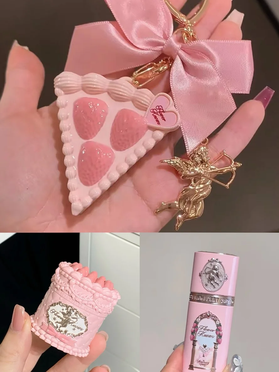 Fower sabe morango cupido conjunto de cosméticos batom blush configuração pó presente especial para menina festival de natal