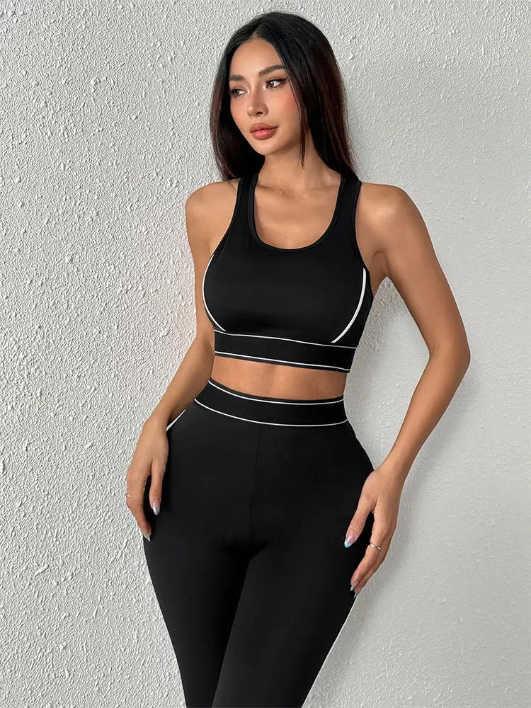 

Women's 2 Piece Sports Summer Streetwear Fashion New Tank Trousers Sports Suit Elegant Lady Sexy Crop Top Bodycon Pants Clothing