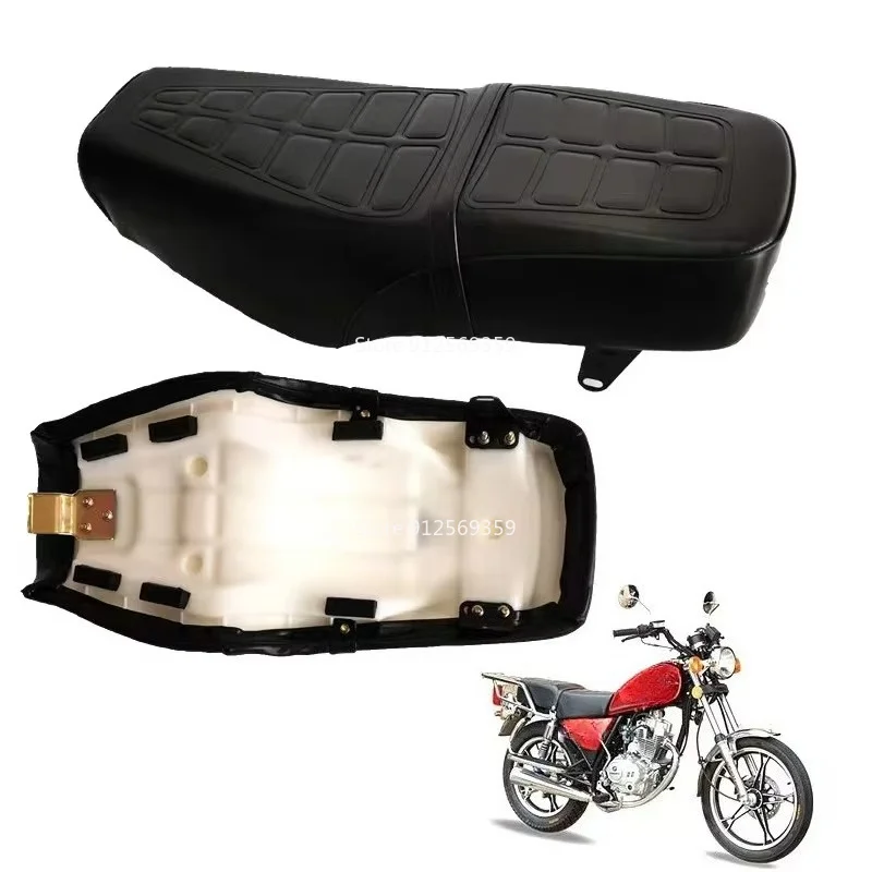 GN125 Motorcycle Seat Assy Motorbike Black Leather Seat Cover Retro Cushion