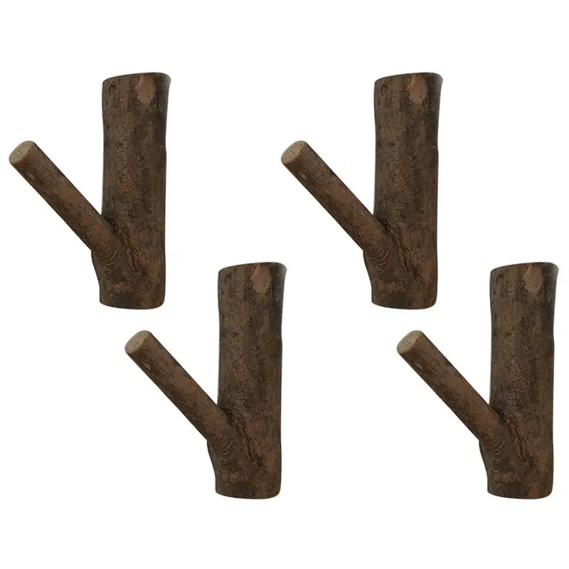 4pcs Rustic Wood Wall Hooks Tree Branch Clothes Hook Decorative Coat And Hat Hanger Tree Branch Hanger  (Random Shape)