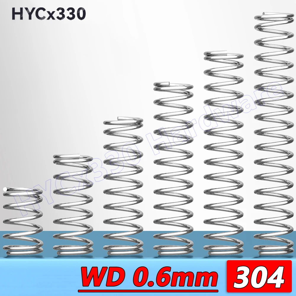 Wire Diameter 0.6mm Compression Springs 304 Stainless Steel Pressure Spring Outer Diameter 3mm to 14mm Length 5mm to 300mm