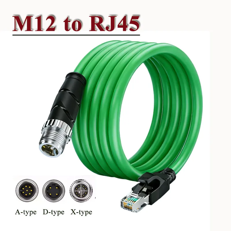 M12 8Pin X-type Male to RJ45 Sensor Connector Cable for SICK Cognex CAT6A M12 4/8Pin A/D/X-Code Industrial Ethernet Cable Plug