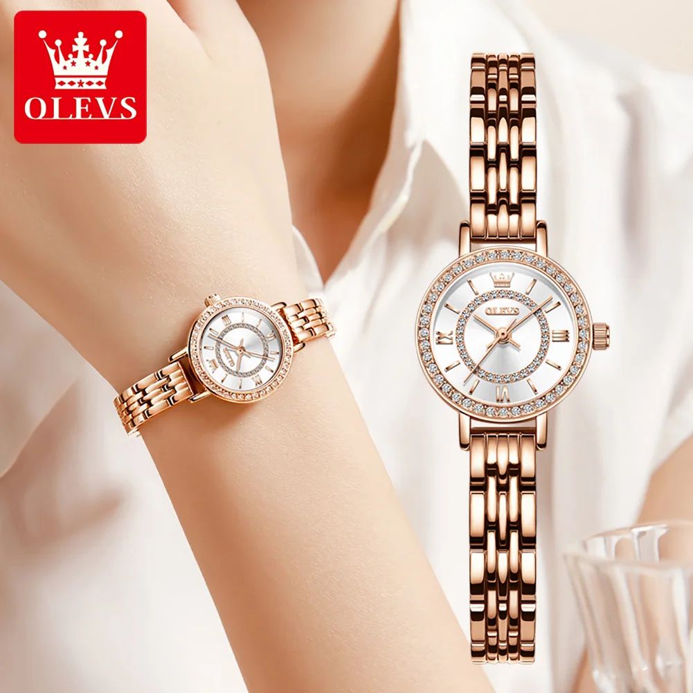 OLEVS 5508 Diamond Watch for Women Rose Gold Stainless Steel Waterproof Elegant Ladies Wrist Watch Original Quartz Women\'s Watch