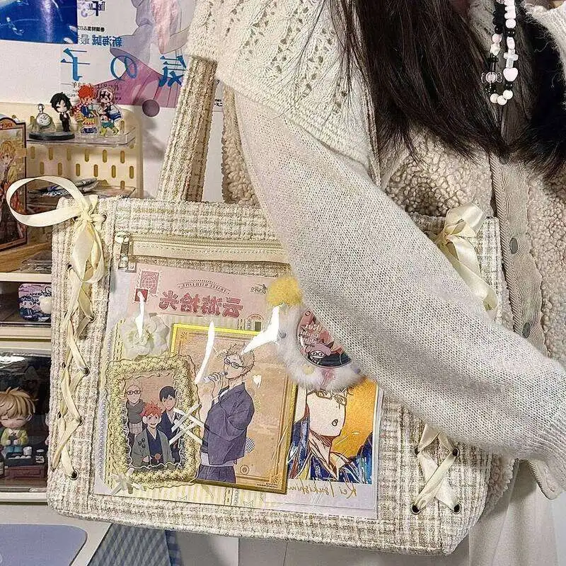 Neue Japanische Süße Schleifen-Ita-Tasche, Lolita-Mädchen Transparente Handtaschen, Modische Große Kapazität Tragetasche, Ästhetische Schultertaschen – Detail 13