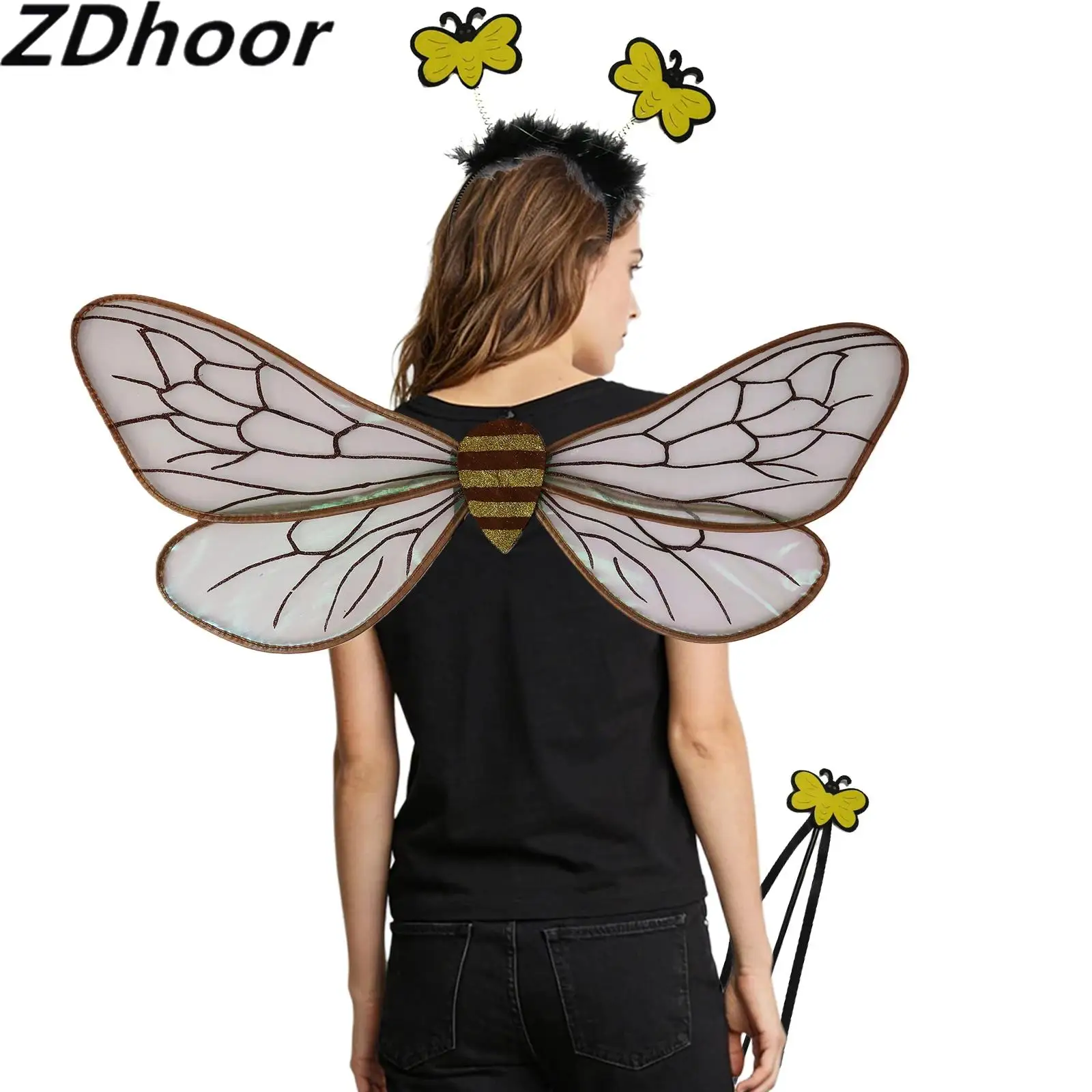 

Kids Adults Bee Wings with Antenna Headband Costume Accessories Sets for Halloween Festivals Cosplay Themed Events