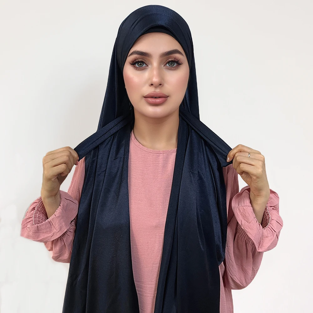 Hoge kwaliteit instant hijab met band moslimvrouwen hijab effen premium sjaal heldere zijden hoofddoeken brede randen sjaal