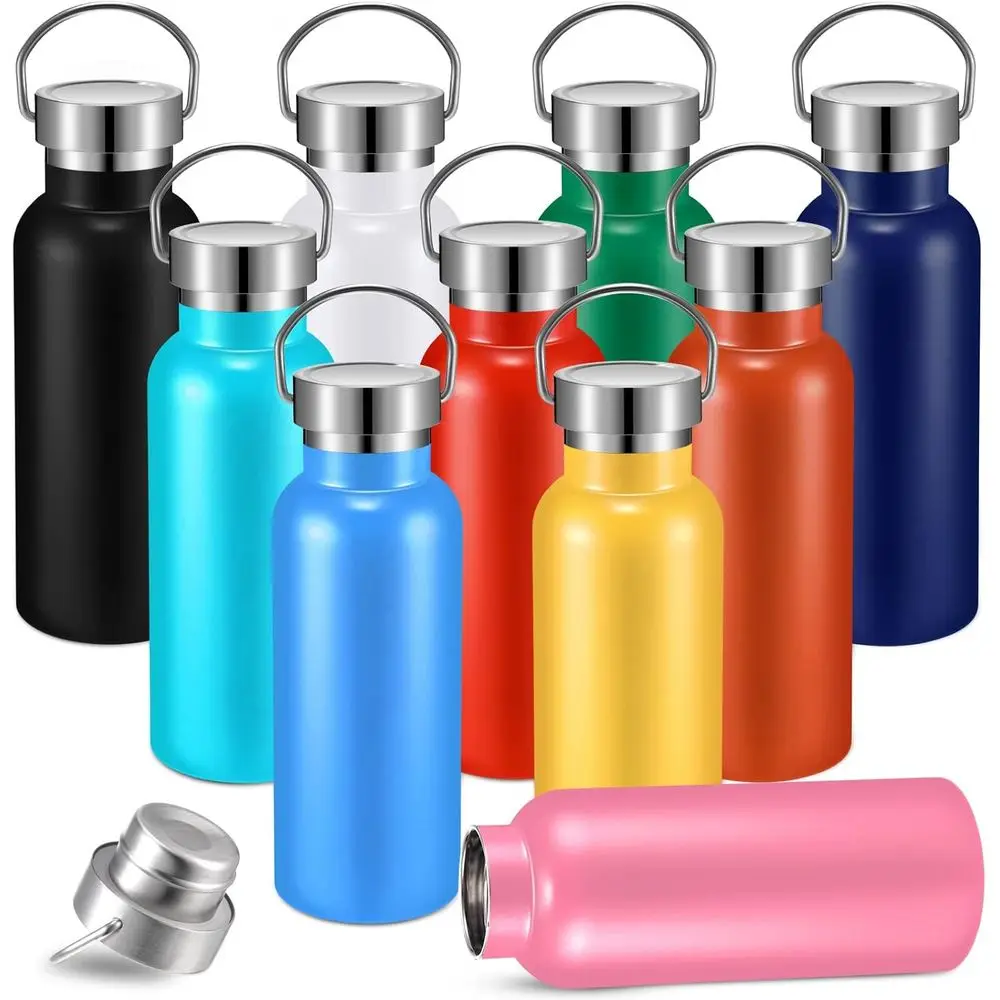 

10-Pack 17 oz Insulated Stainless Steel Reusable Sports Water Bottles with Handle for Hikers and Outdoor Enthusiasts