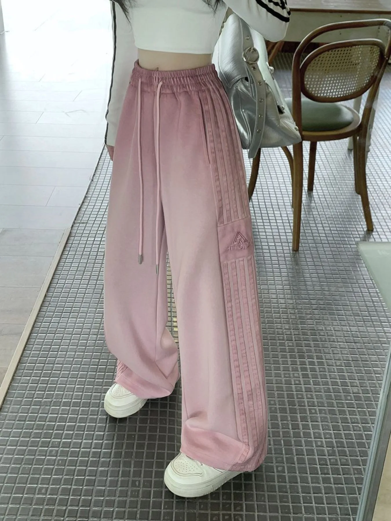 المرأة حجم كبير مخطط السراويل الطويلة الربيع/الخريف فضفاض الشارع الشهير واسعة الساق بنطلون موضة عادية Y2K مستقيم الساق السراويل #2