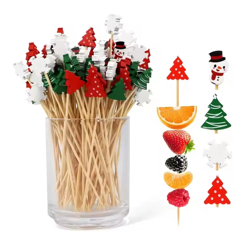50Pcs/set Mini Toothpick Party Christmas Customized Package Design Banner Hamburger Cupcake Decoration Disposable Bamboo Stick