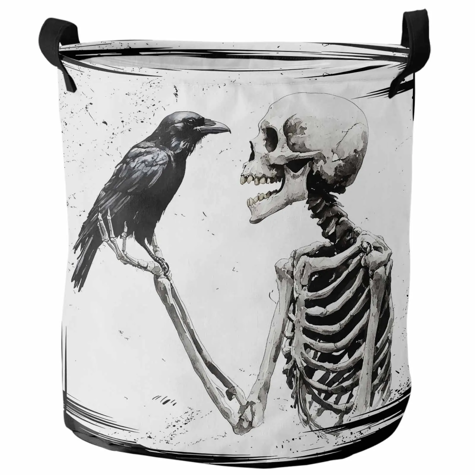 

Ретро ужасы Хэллоуин Череп Ворона Складная корзина для грязного белья Детский органайзер для игрушек Водонепроницаемые корзины для хранения