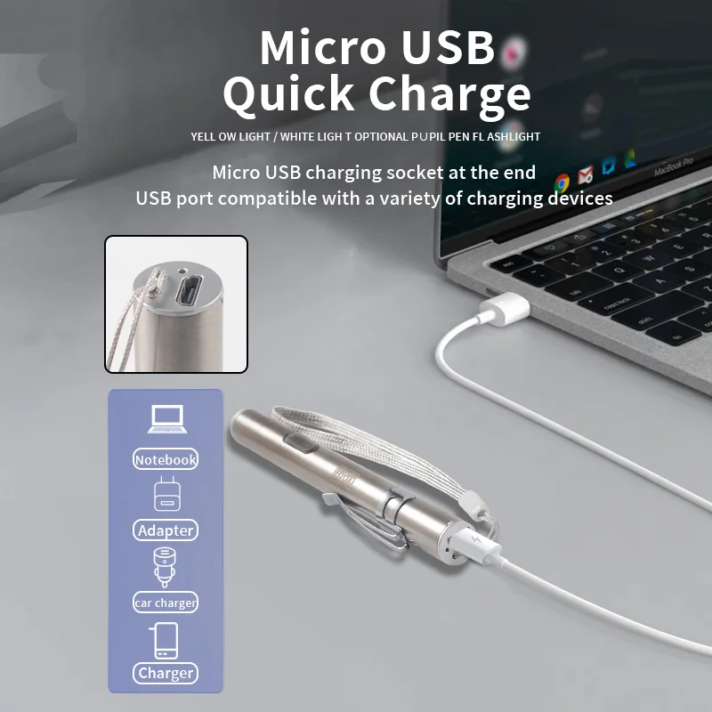 Usb Rechargeable Flashlight Mini Led Stainless Steel Strong Light Doctor Nurse Household Small Flashlight Pen-Shaped Oral Light
