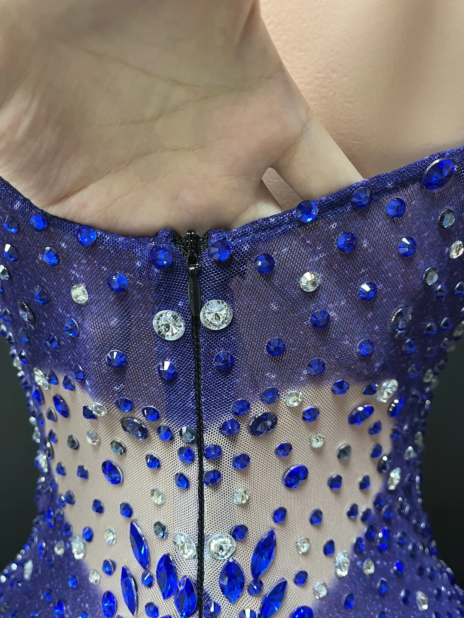 

Blue Sparkly Rhinestones Sequins Fringes Bodysuit for Women Sexy Singer Dancer Show Stage Costumes Ballroom Dresses Competition