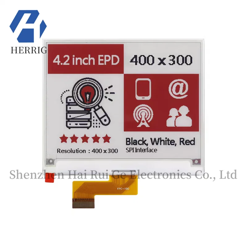 

4.2-inch FPC-190 Red, White, and Black 400x300 E-paper Display Screen 24PIN SPI Interface