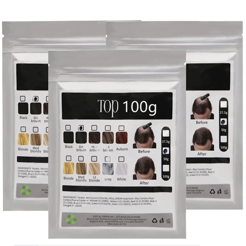 100g Hair Fibers Keratin Hair Building Fiber Powder Instant Hair Growth Fiber Refill Bag Bald Extension Care Product  9 Color