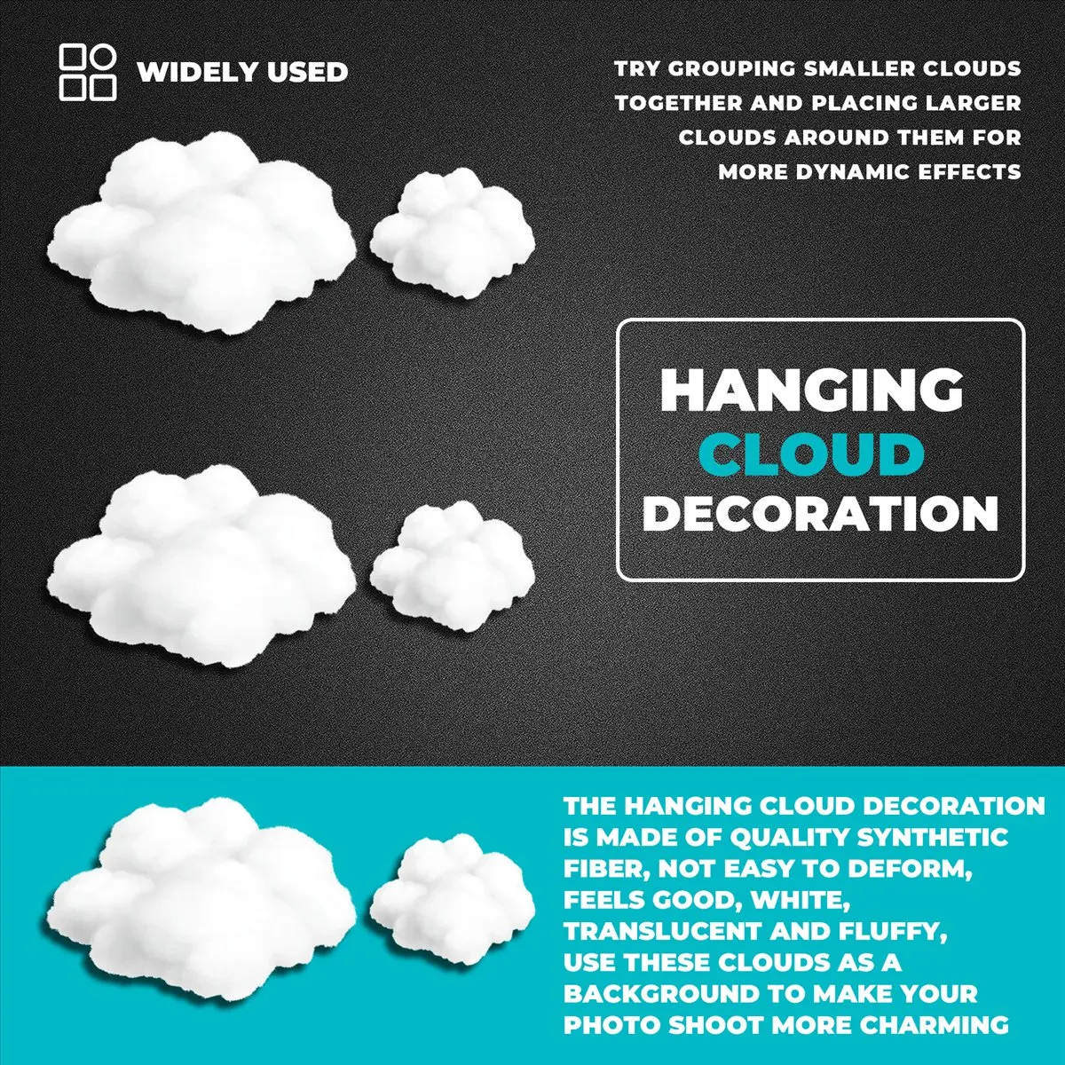 A75K 9PCS Clouds Decorations for Ceiling, Cotton Simulation Hanging Cloud Decoration, 3D Artificial Clouds Props