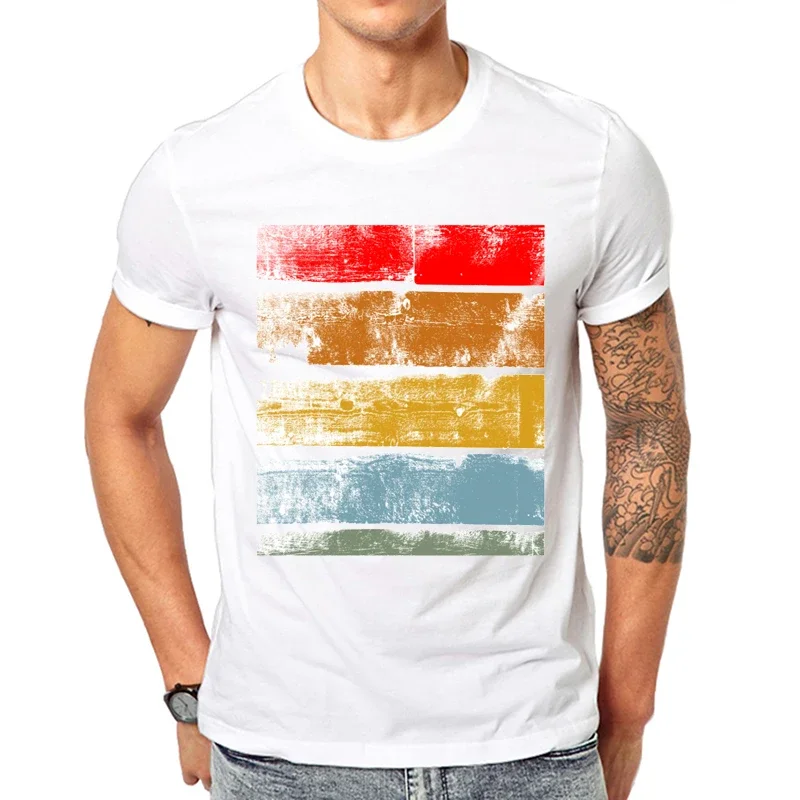 Fashion Retro Record/Wood Printed Men T Shirt Short Sleeve Casual T-shirt Hipster Fractal Pattern Tees Cool Tops