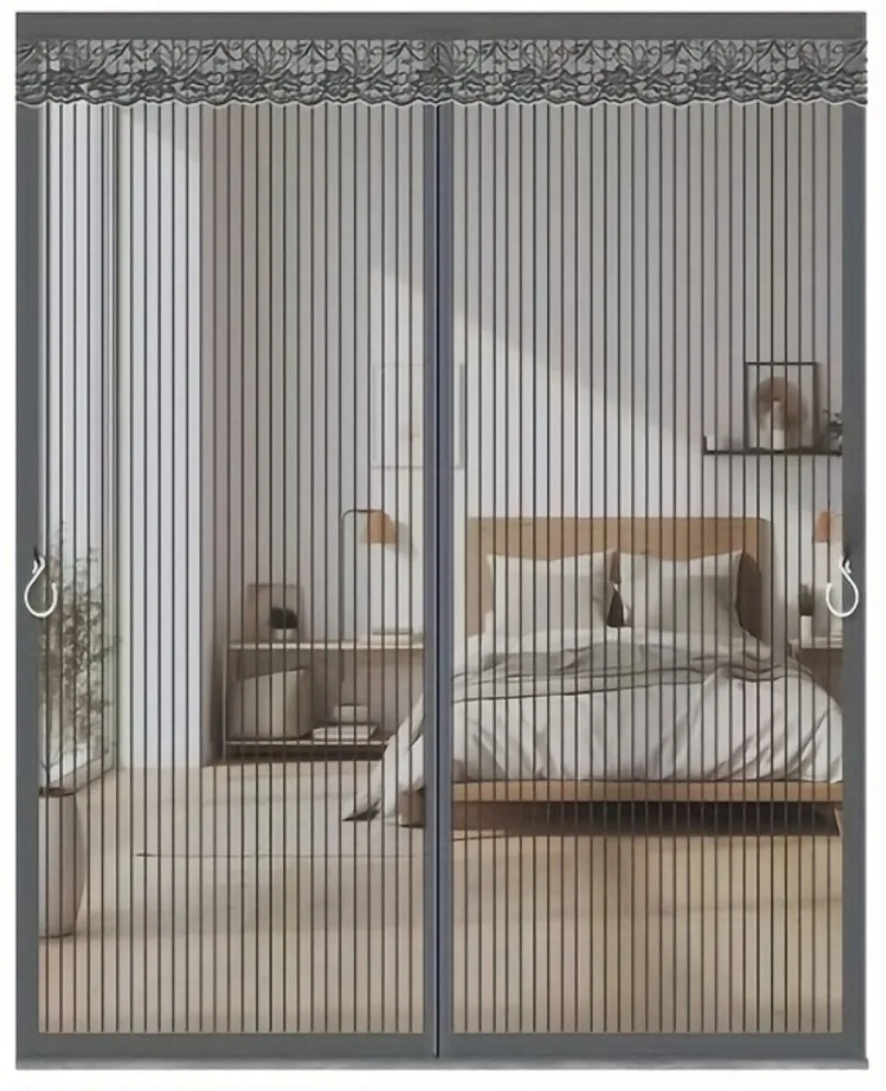 ستارة باب بوليستر على الطراز الحديث ، تصميم إغلاق مغناطيسي ، شاشة بعوض رمادي ، مناسبة لغرفة النوم