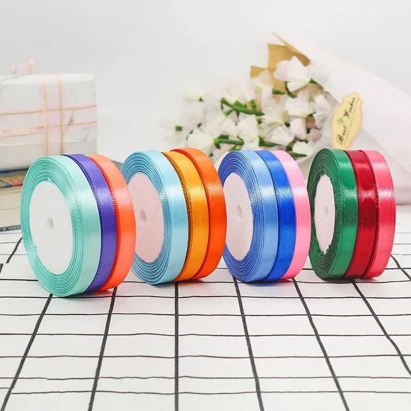 22meter/roll 10mm White/Red/Black Silk Satin Ribbons Crafts Clothing Accessories Bow Handmade Gift Wrap Party Wedding Decorative
