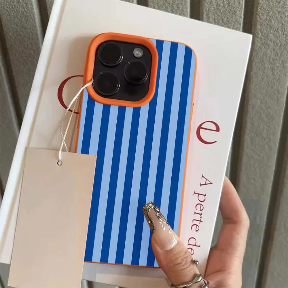 Doppelte blaue Farblinien Handyhülle für iPhone 17 16 15 14 13 12 11 Pro Max 16 15 Plus XR Silikon Matt Weiche Stoßfeste Hülle – Detail 6