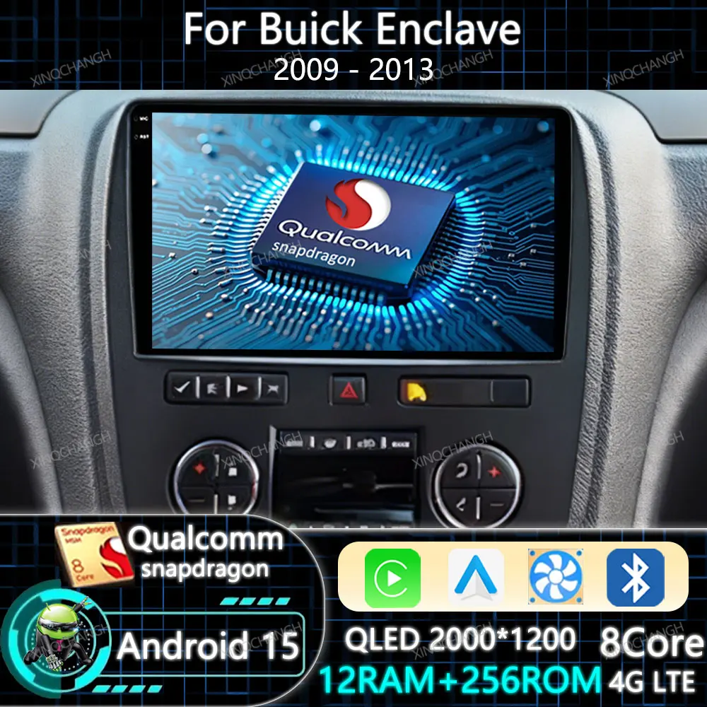Android 15 Radio de coche Carplay Auto para Buick Enclave 2009 2010 2011 2012 2013 unidad principal Qualcomm navegación 2DIN QLED GPS 4G WIFI