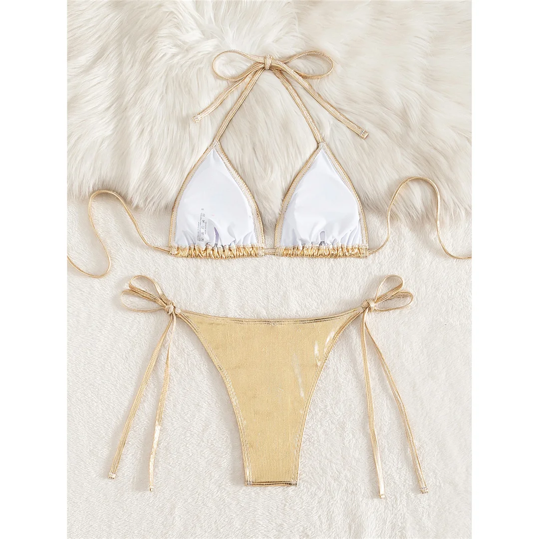 Gerippter Neckholder-Bikini mit Trägern, Damen-Badeanzug, zweiteiliges Bikini-Set, hoch geschnittene Beine, Badebekleidung, Badeanzug, V8382 – Detail 15