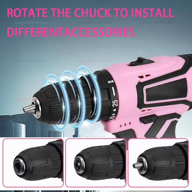 Destornillador eléctrico de 12V, taladro inalámbrico de torsión 25 + 1, Mini herramientas eléctricas inalámbricas, batería de iones de litio, taladro rosa