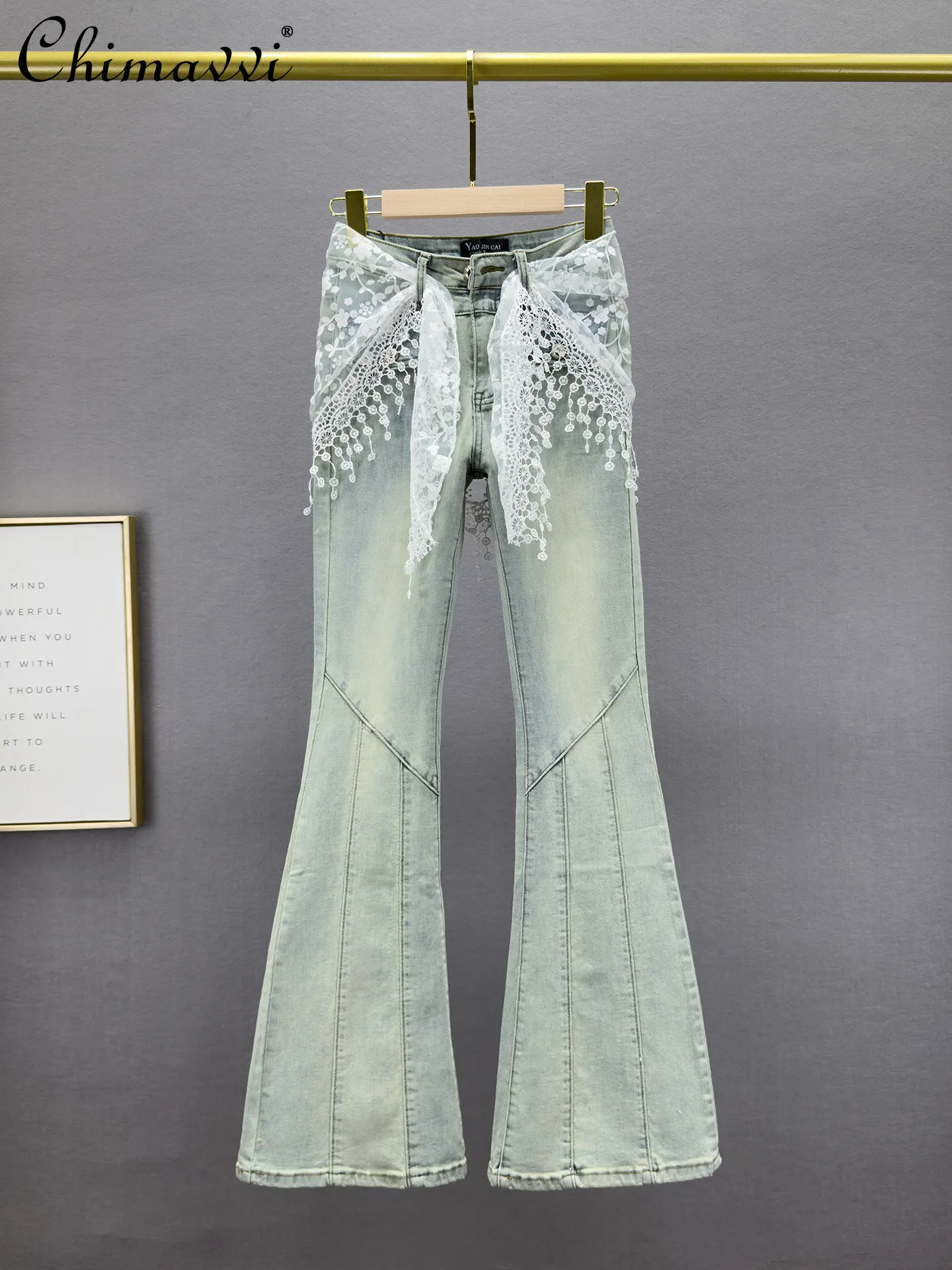 

Wide-leg Denim Flared Pants for Women New Spring Summer Fashion Stretchy High-waisted Slim-fit Vintage Distressed Long Pants