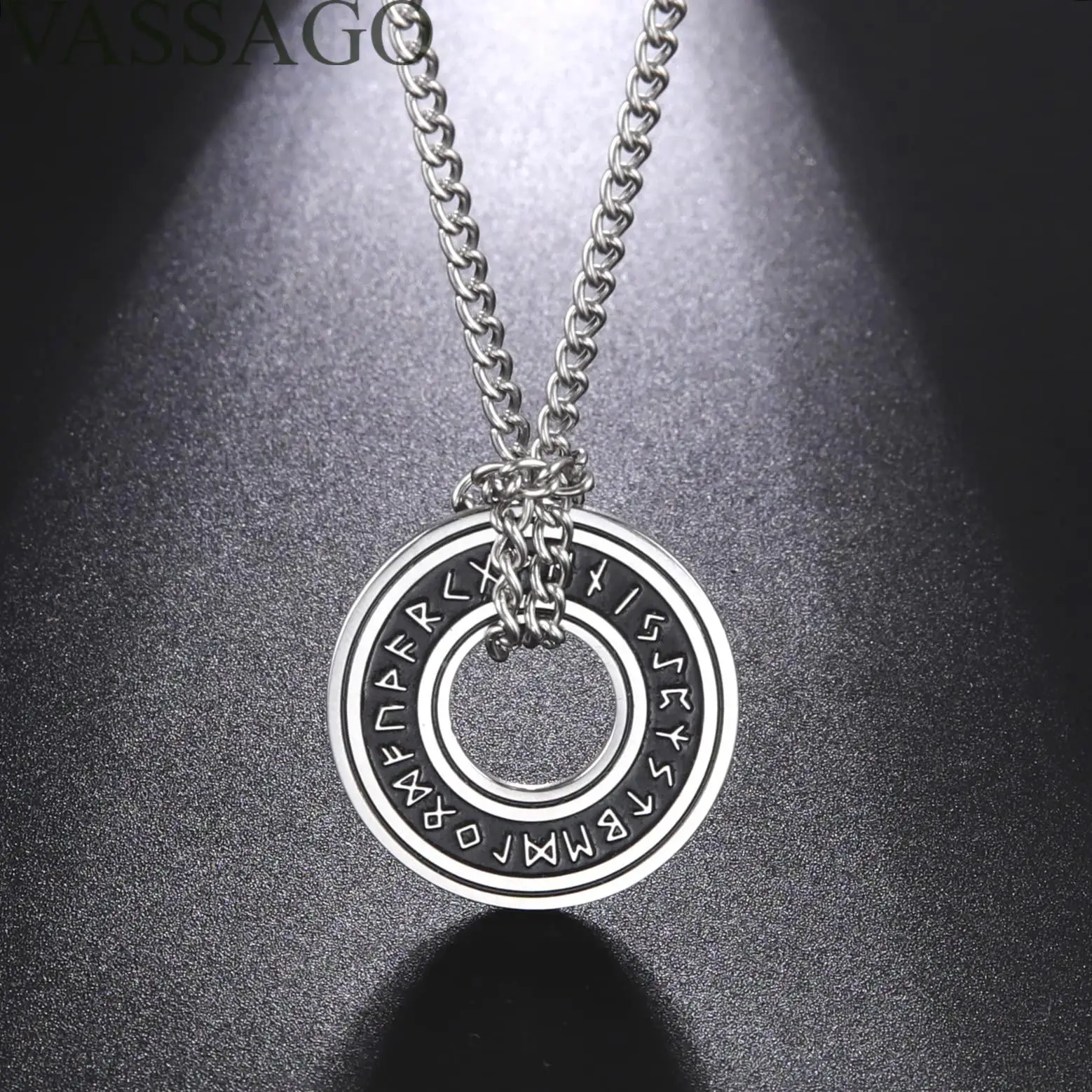 VASSAGO Vintage Nordic Rune Necklaces for Men Stainless Steel Viking Pagan Elder Talisman Pendant Necklace Amulet Jewerly Gift