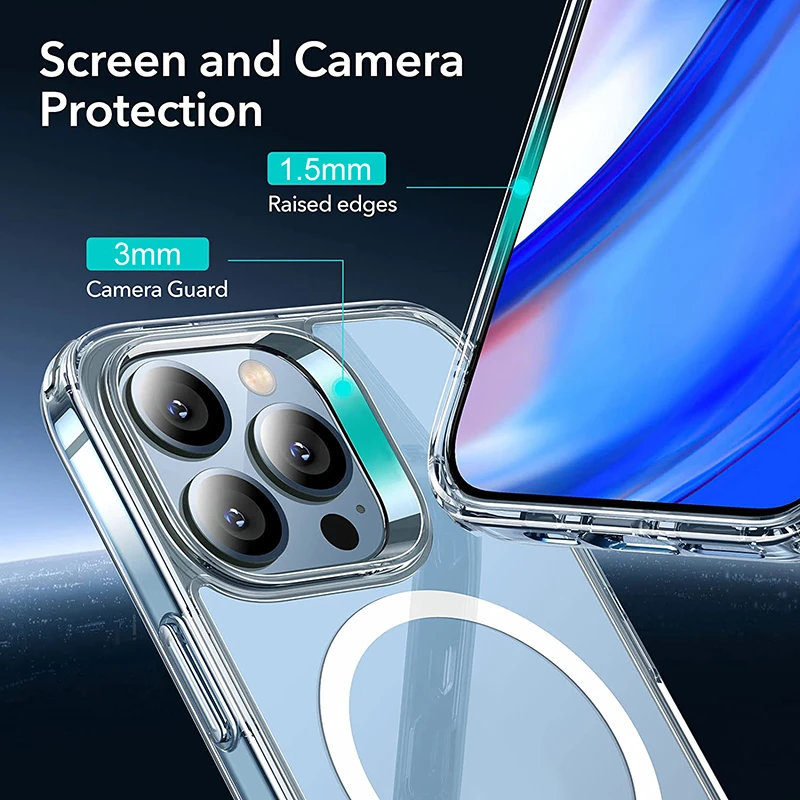 

Магнитный чехол Magsafe для iPhone 12/13 Pro Max Mini, Прозрачный чехол для беспроводной зарядки, противоударный жесткий Кристальный чехол
