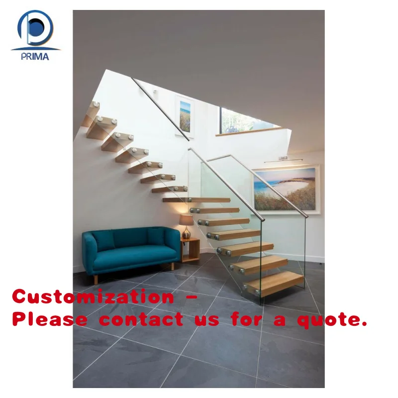 

Customize.Glass Floating Staircase - Tempered Glass Steps, Slim Steel Frame, Transparent Look Maximizes Natural Light