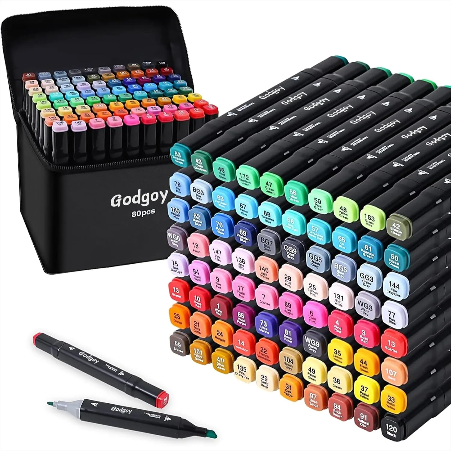 

80 Colors Alcohol Markers Dual Brush Tip Permanent Art Markers for Adult Coloring Books Card Making Back-to-School Gifts