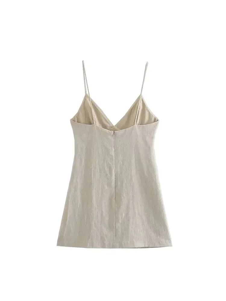 Women Chic Fashion Sleeveless Lnlay Mini Dress Vintage Thin Straps Summer Female Dresses Vestidos Mujer