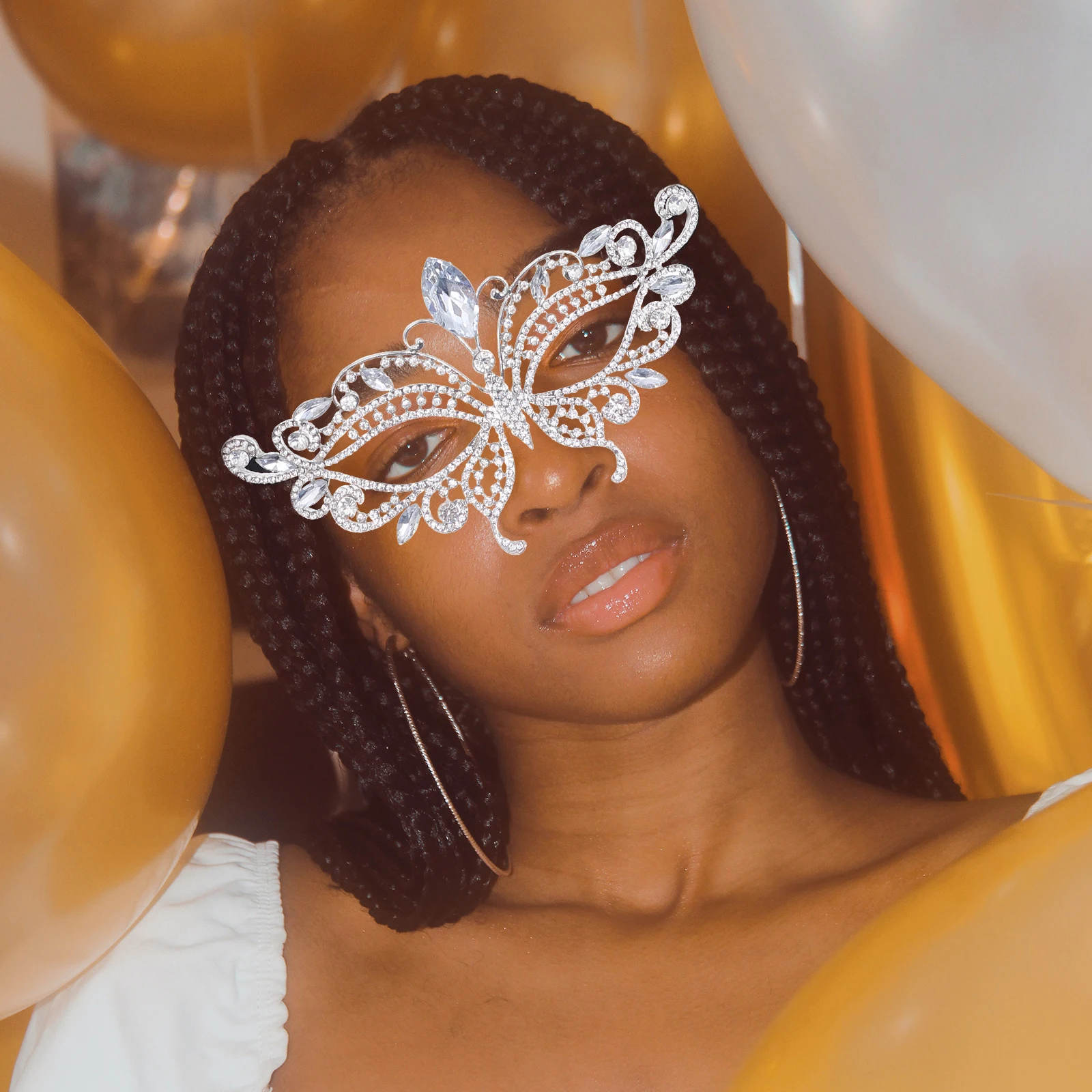 

Rhinestone Mask Masquerade Party Costumes Adult Headdress Crystal Alloy Lightweight Durable Halloween Accessories