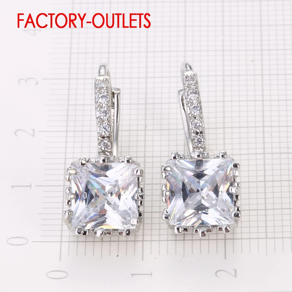 New Arrival 925 Sterling Silver Earrings For Women Big Shiny Crystal Square CZ Crystal Earring Bride Wedding Earring Accessories