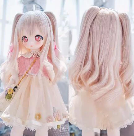 D03-C019 children handmade toy 1/3 1/4 1/6 MD doll BJD/SD doll's Accessories mixed pink white color pink bow braid wig 1pcs - Image 2