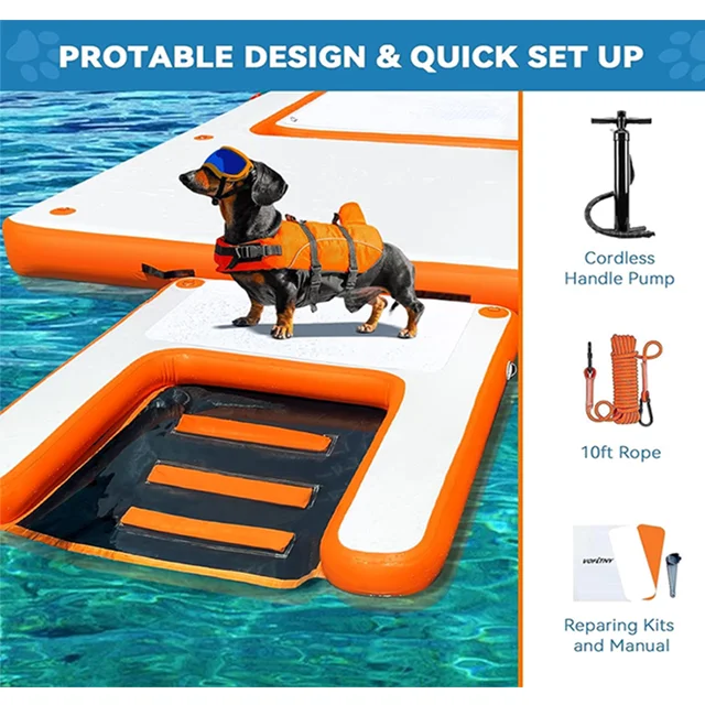 Dog on Water Ladder Steps Inflatable Dog Boat Ramp