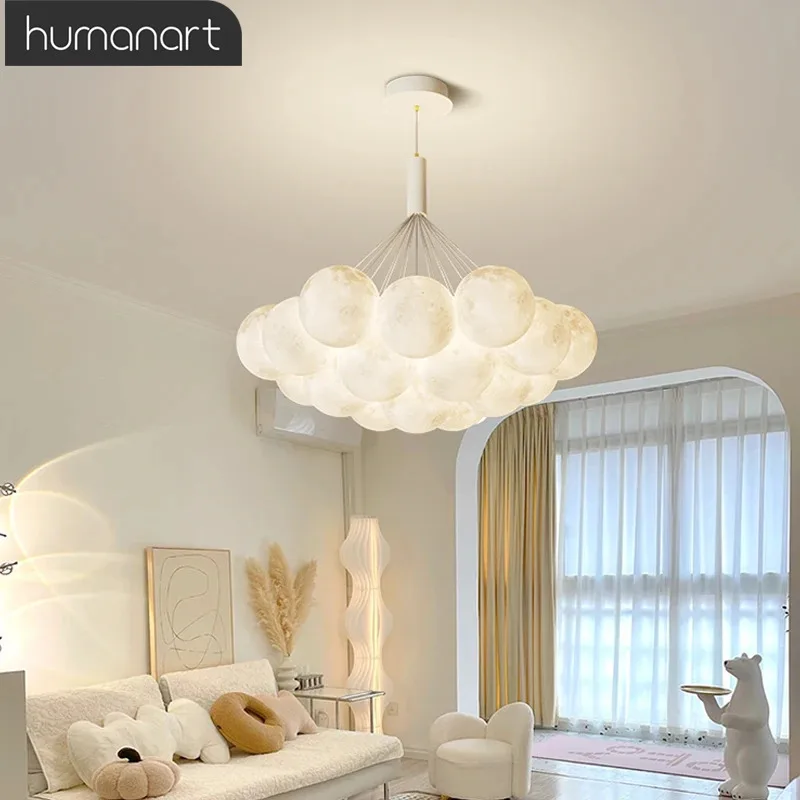 Modern 3D Moon Bubble Chandeliers For Living Room Decor Hanging Lamps Nordic Creative Boy Girl Bedroom Living Room Chandelier