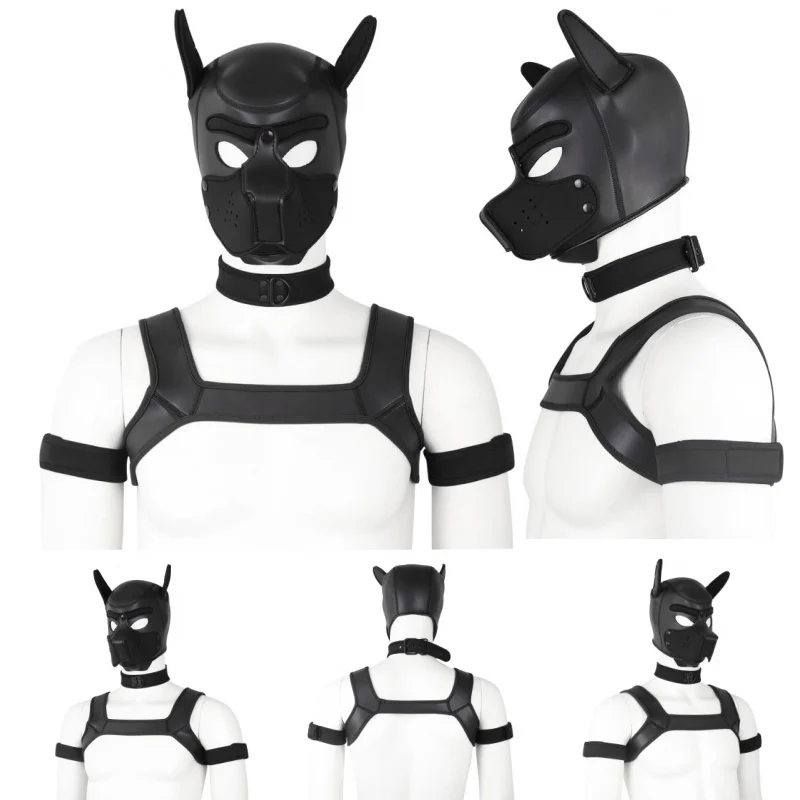 Puppy Cosplay Exotic Costumes XL Increase Large Size Padded Rubber Full Head Hood Mask with Collar for Dog Roleplay Accessories