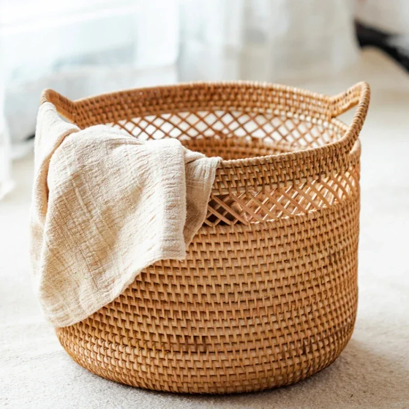 Vine Woven Dirty Clothes Basket Bathroom Laundry Plastic Bin Household Soiled Apparel Container Garments Storage Bucket