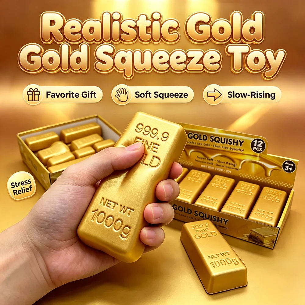 Simulate Gold Brick Squishy Toy PU Slow Rising Squeeze Fidget Toy Stress Relief Anti‑Anxiety Novelty Prank Gift for Adults Toys