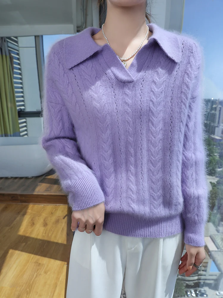 

TLOML Новый женский свитер из 100% норки и кашемира с воротником-поло, трикотаж, толстый пуловер, осень-зима, мягкие теплые удобные топы с длинными рукавами