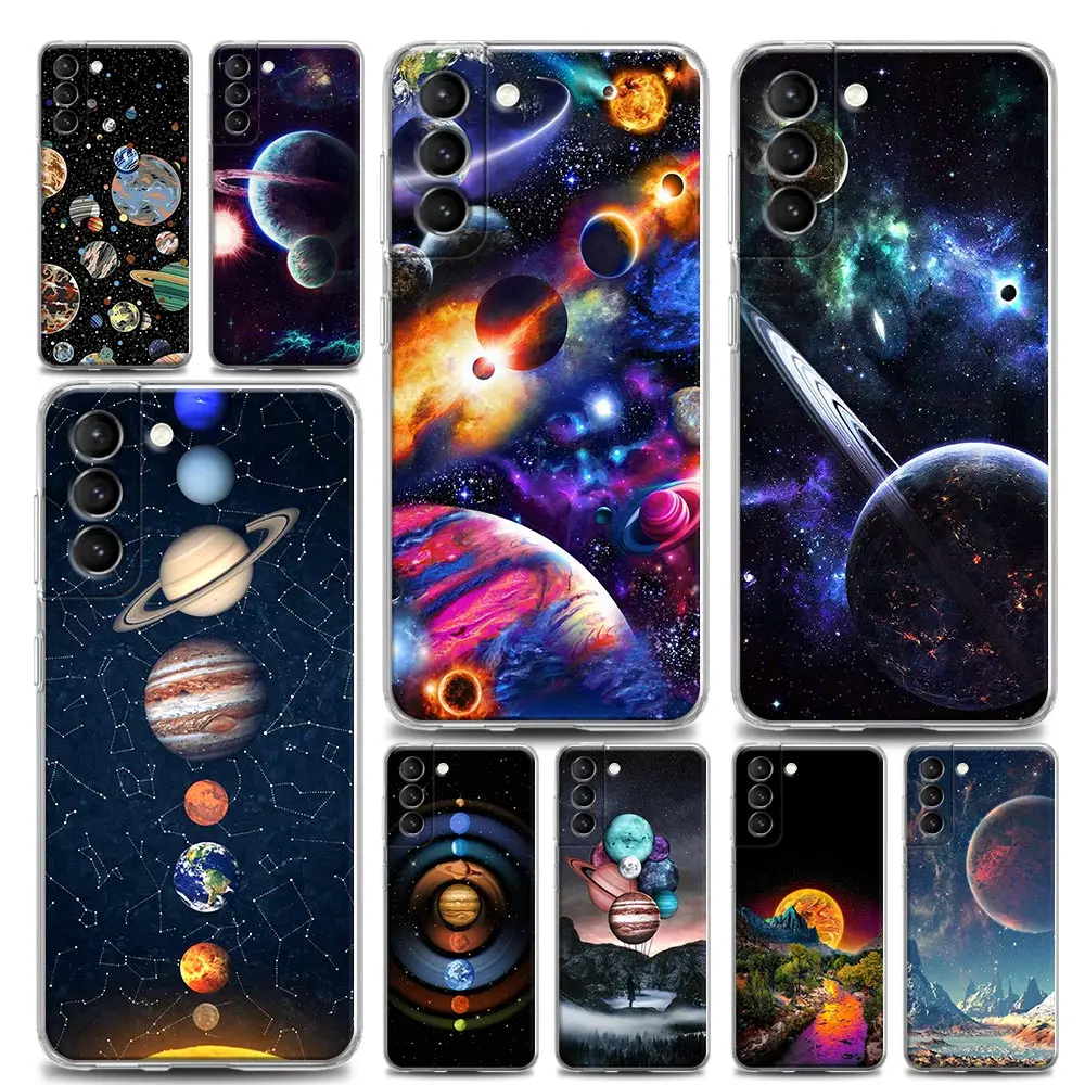Universe Planet Star Starry Sky Sun Scenery Clear Samsung S24Ultra Case For Galaxy S21 S20 S23 FE S22 Ultra S24 Plus Cases Cover