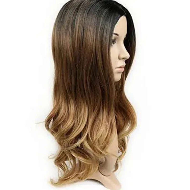 Perucas longas de cabelo encaracolado para mulheres, castanho claro, resistente ao calor, sintético