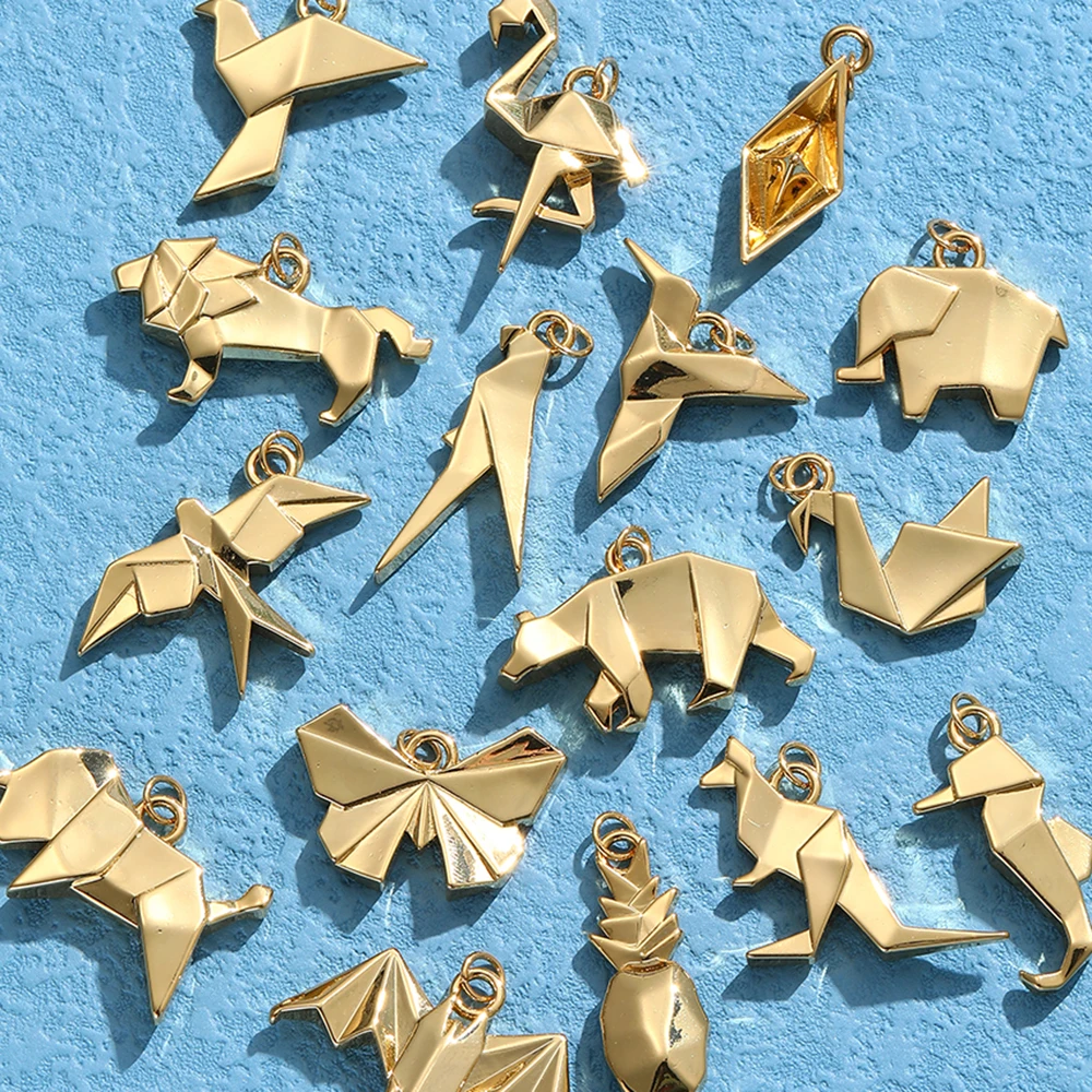 Origami Bird Lion Dog Dove Elephant Butterfly Charms for Jewelry Making Supplies Gold Color Dijes Diy Bracelet Earring Necklace