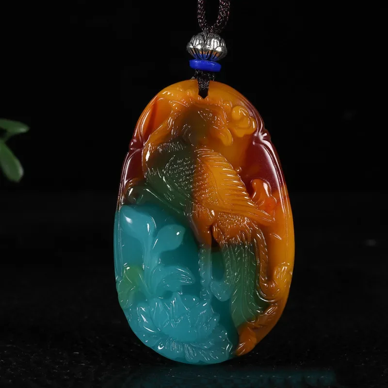 

Natural Color Jade Hand Carved Phoenix Jade Pendant Fashion Boutique Jewelry Men's and Women's Color Peacock Necklace