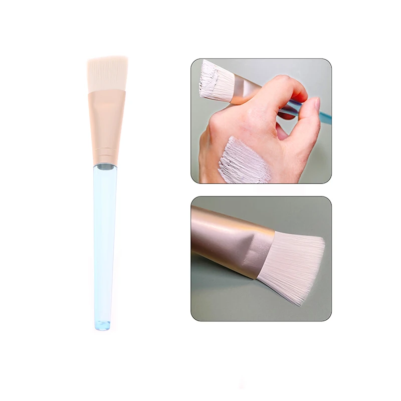 Flat Foundation Brush Facial Mask Brush Transparent Blue Handle Soft Bristled Makeup Brush Multi Functional Makeup Tools