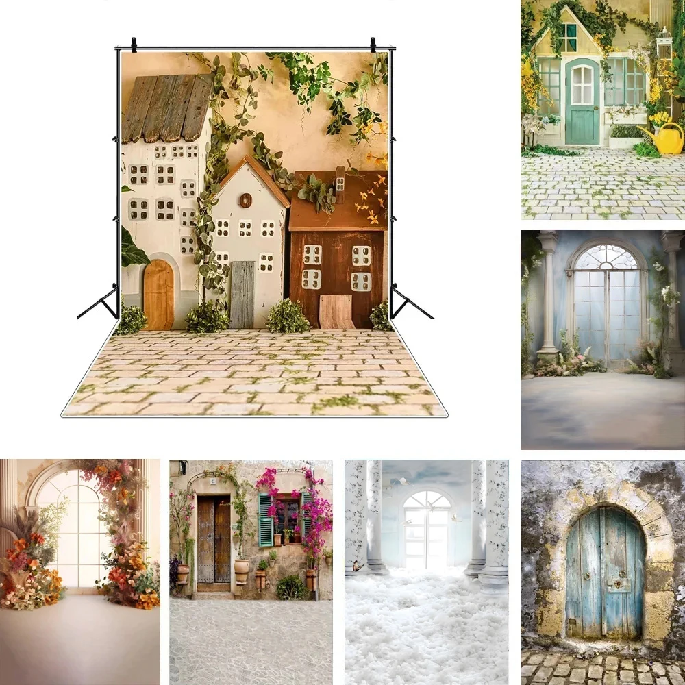

Old Rural House Village Porch Yard Vine Door Spring Baby Birthday Photo Background Photography Backdrop Photo Studio
